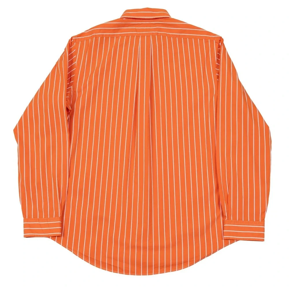 VTG Polo Ralph Lauren Button Down Shirt Mens L Orange Striped Custom‎ Fit Preppy